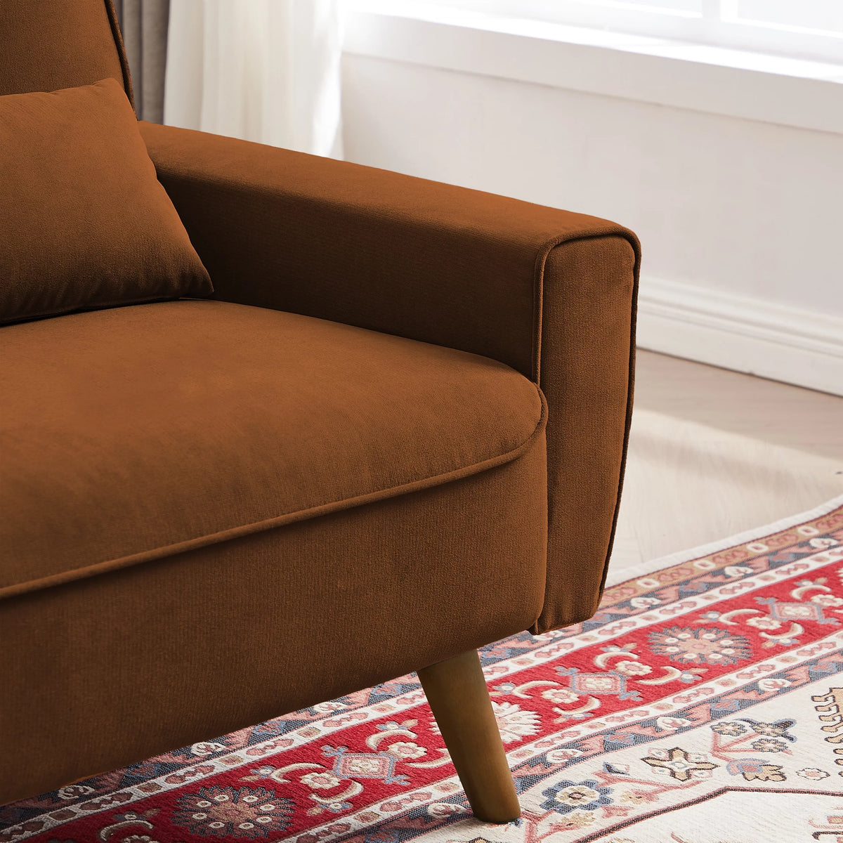 47" Orange Linen Fabric Tufted Loveseat Sofa I85248