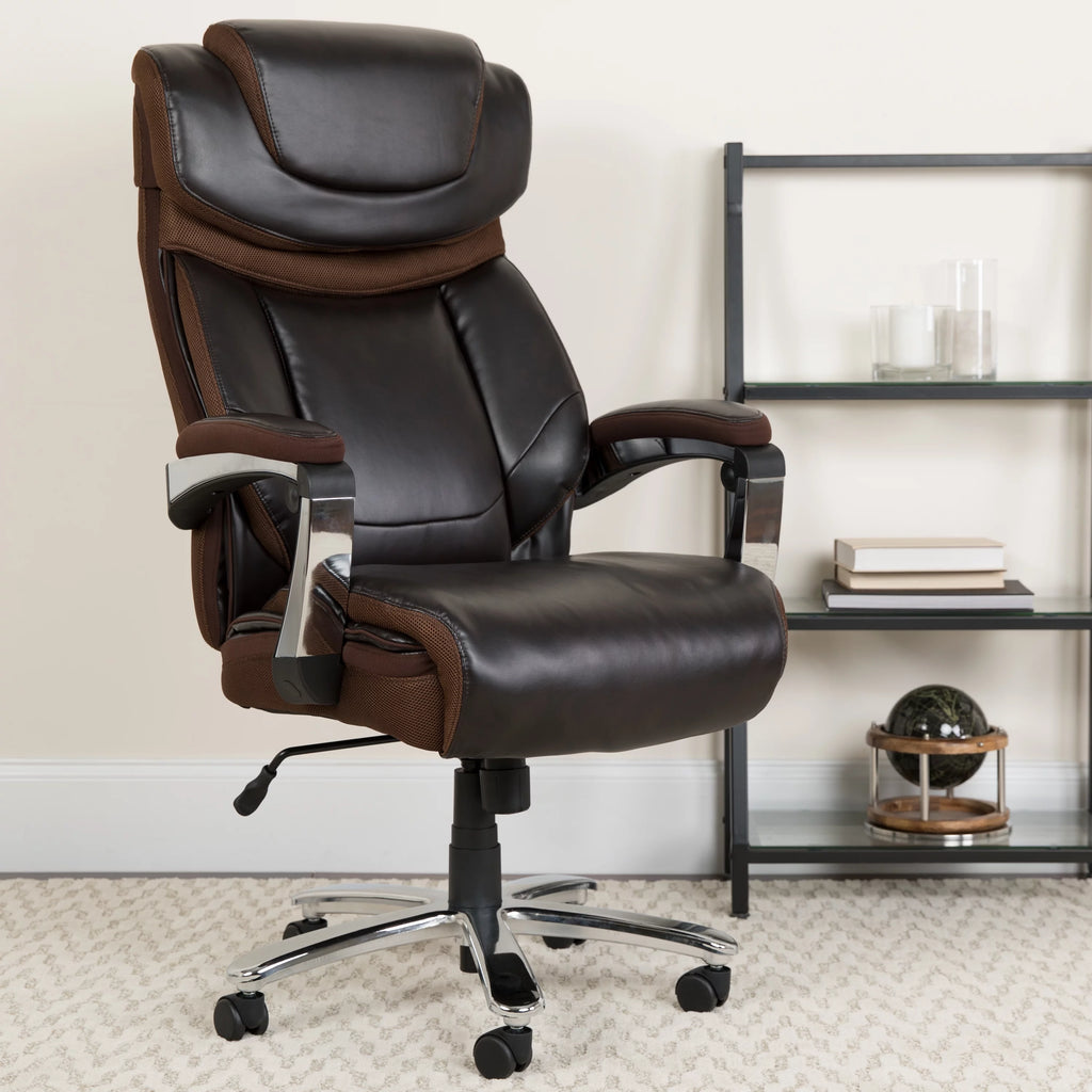 Brown LeatherSoft Ergonomic Office Chair with Headrest A672