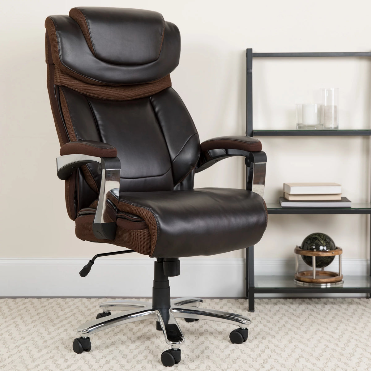 Brown LeatherSoft Ergonomic Office Chair with Headrest A672
