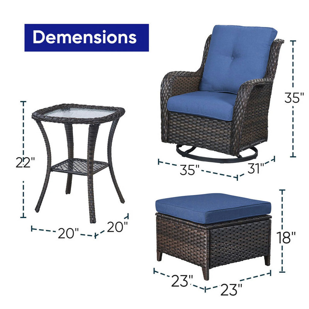 5-Piece Wicker Outdoor Conversation Set with Blue Cushions F39557