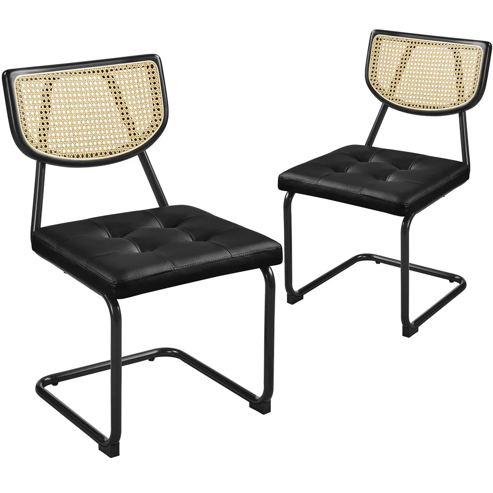 Black Armless Dining Chairs with Mesh Rattan Back A2088