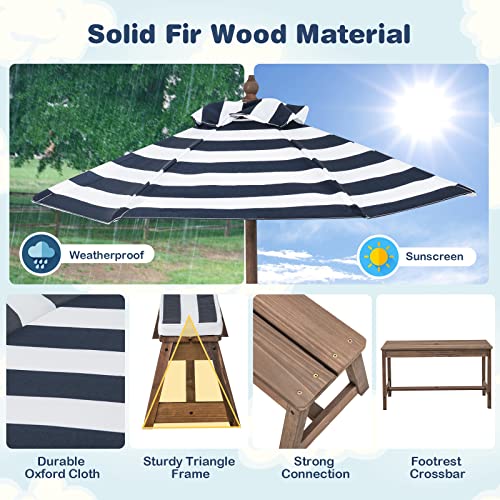 Wooden Kids Picnic Table & Bench Set with Umbrella I44634