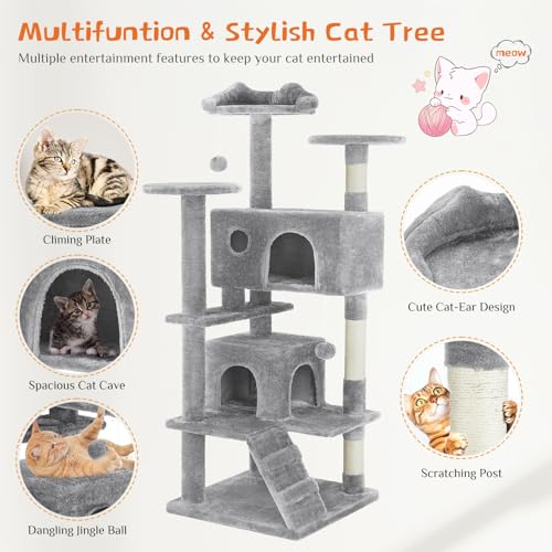 54-Inch Multi-Level Cat Tree Tower with Sisal Scratching Post M15600