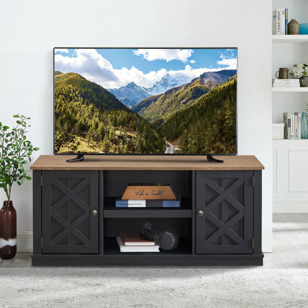 Charcoal TV Stand Console Entertainment Center J8848