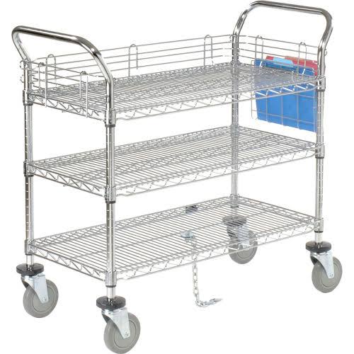 Chrome 3 Shelf Utility Cart with Polyurethane Casters Y354085