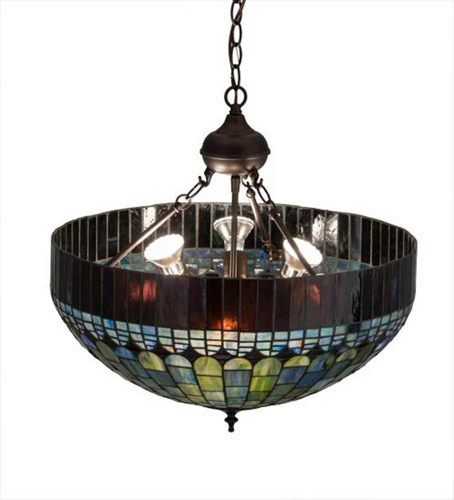 22 Inch Tiffany Inverted Pendant with Mahogany Bronze Finish and Amber Glass B1860