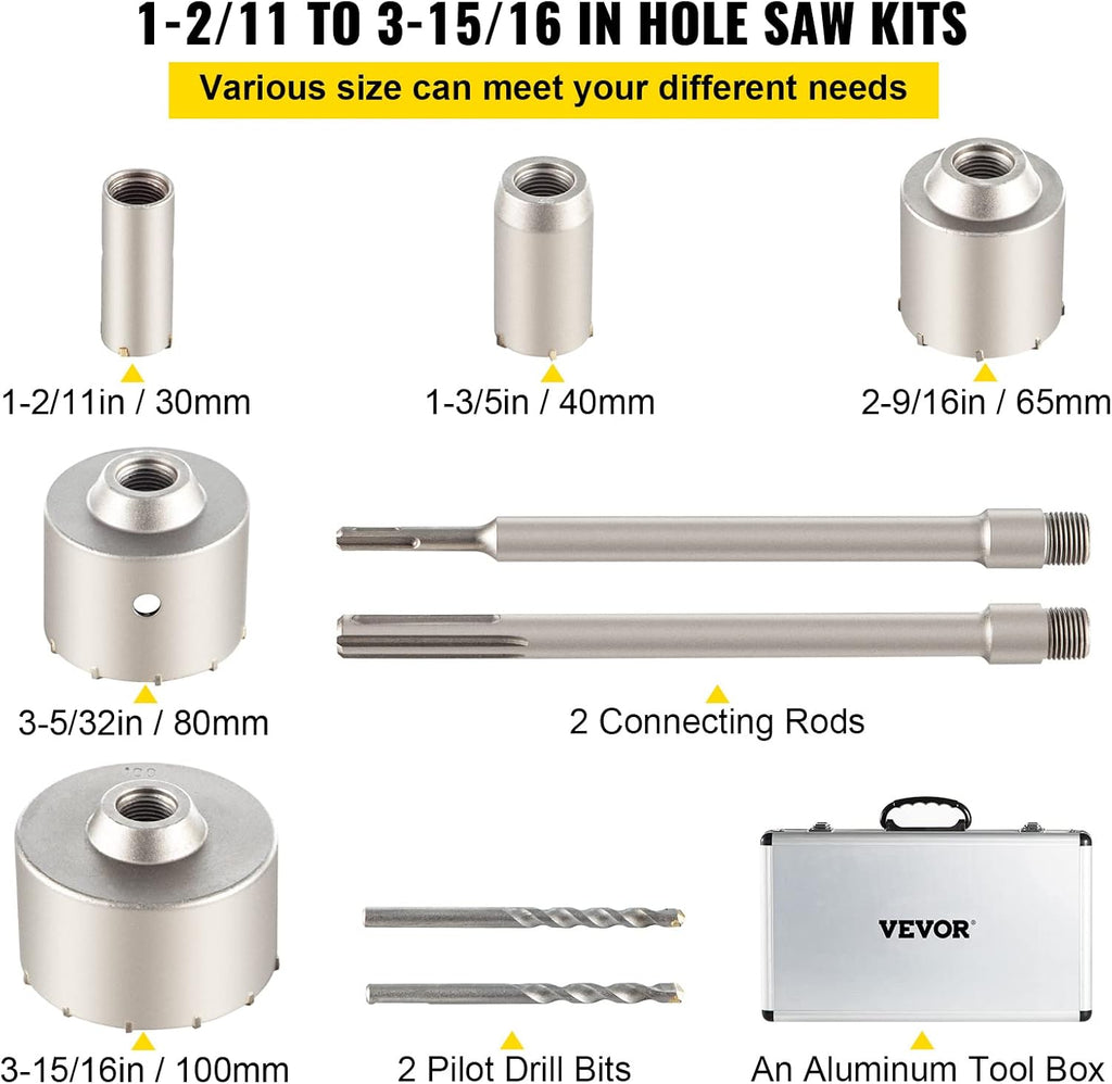 Concrete Hole Saw Kit, 3-15/16" Drill Bit Set, SDS Plus & SDS MAX Shank, Pack of 2 K2094