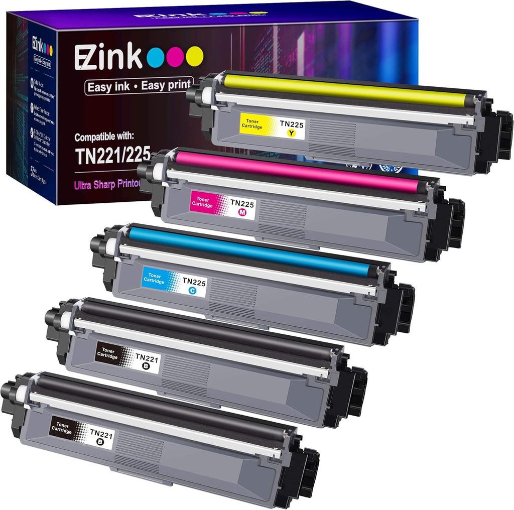 Compatible Toner Cartridge Replacement for Brother TN221 TN225, 5 Pack T54575