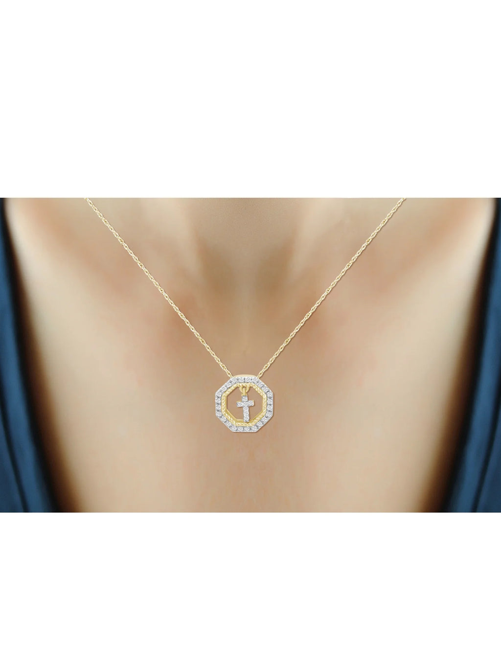 14K Gold Plated Diamond Cross Pendant Necklace with 18” Rope Chain W70396