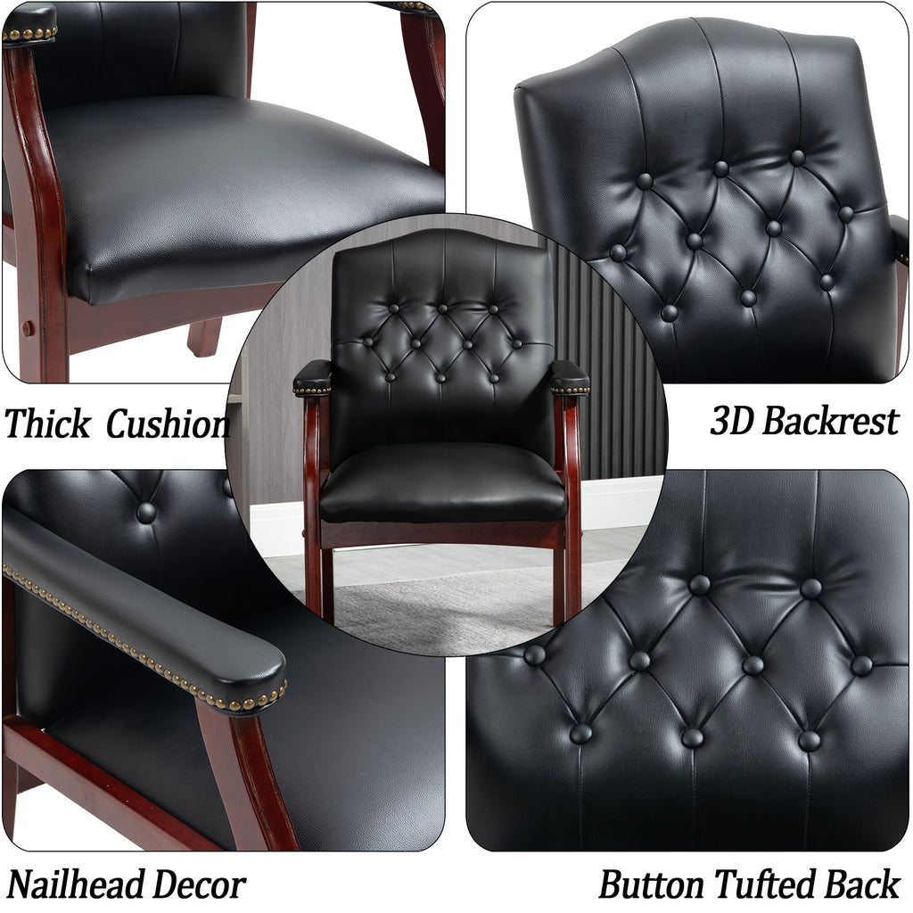 Black Leather Office Guest Chair with Padded Seat and Arms E31002