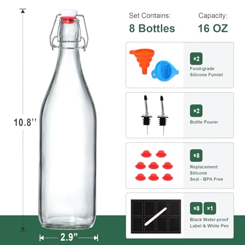 16 OZ Swing Top Glass Bottles, Set of 8 H1663