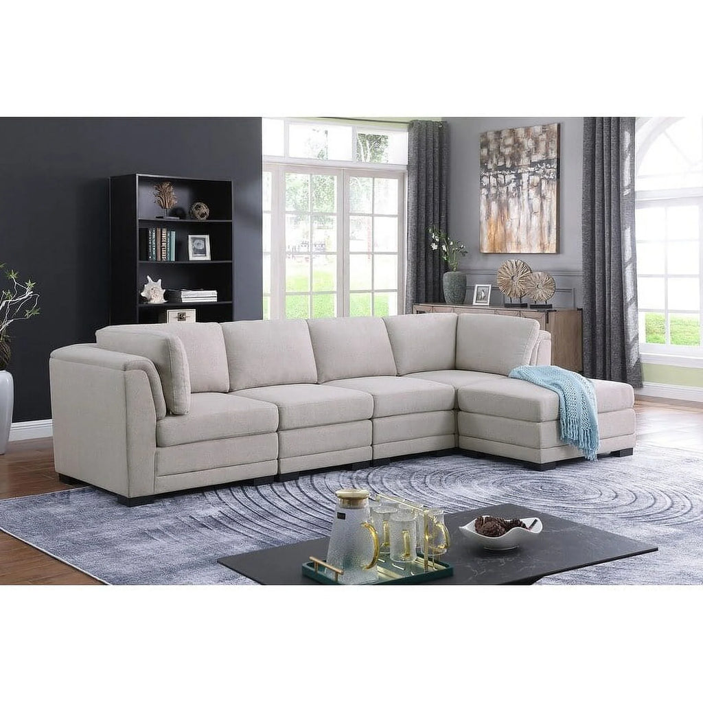 Light Gray Linen Reversible Sectional Sofa with Ottoman L716213