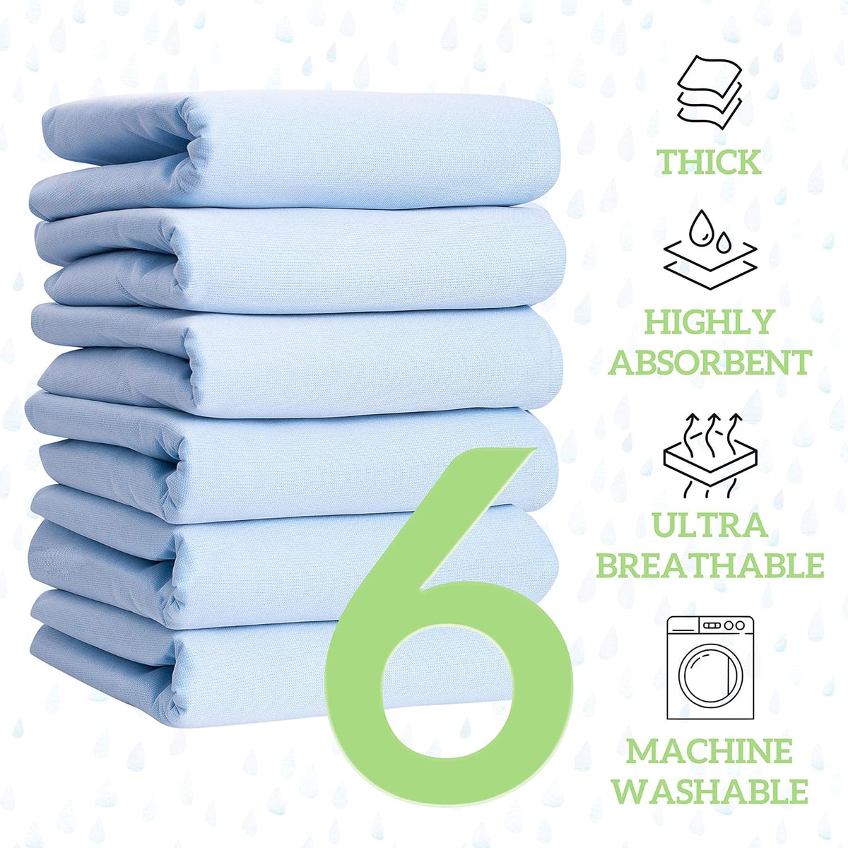 Washable Large Bed Pads, Pack of 6, 34 x 36 I23130