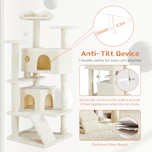 54-Inch Multi-Level Cat Tree Tower with Sisal Scratching Post M15600