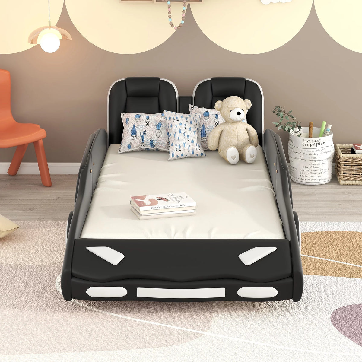 Twin Size Race Car-Shaped Platform Bed with Wheels I3968
