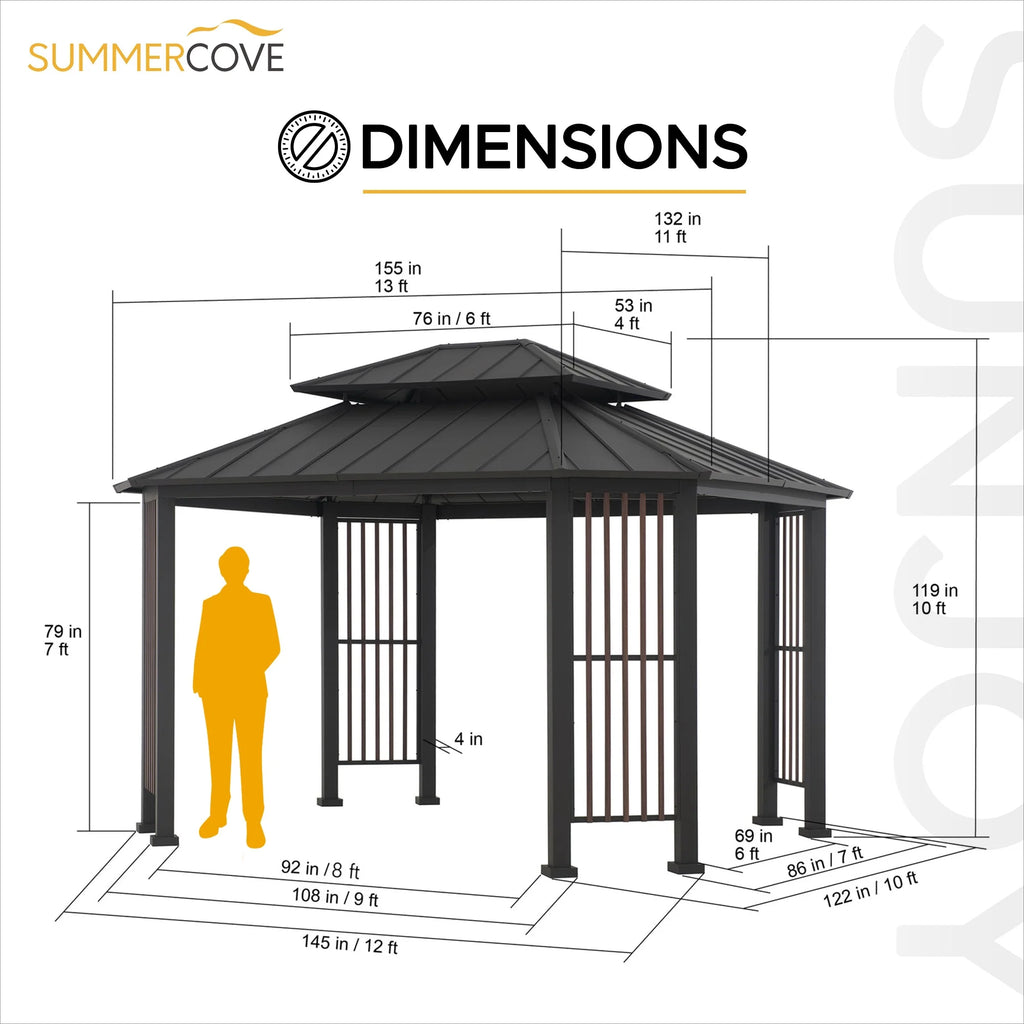 11 x 13 ft. 2-Tier Steel Hardtop Gazebo with Ceiling Hook V699100