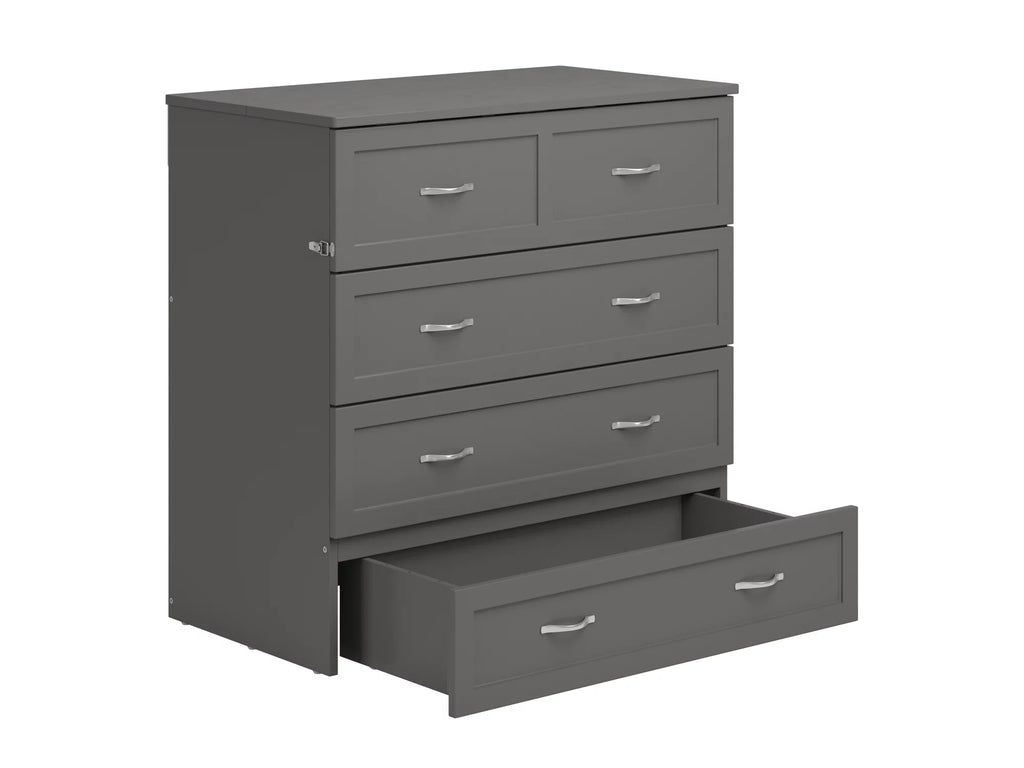 Twin XL Solid Wood Murphy Bed Chest with Mattress, Drawer & Charger, Grey W929