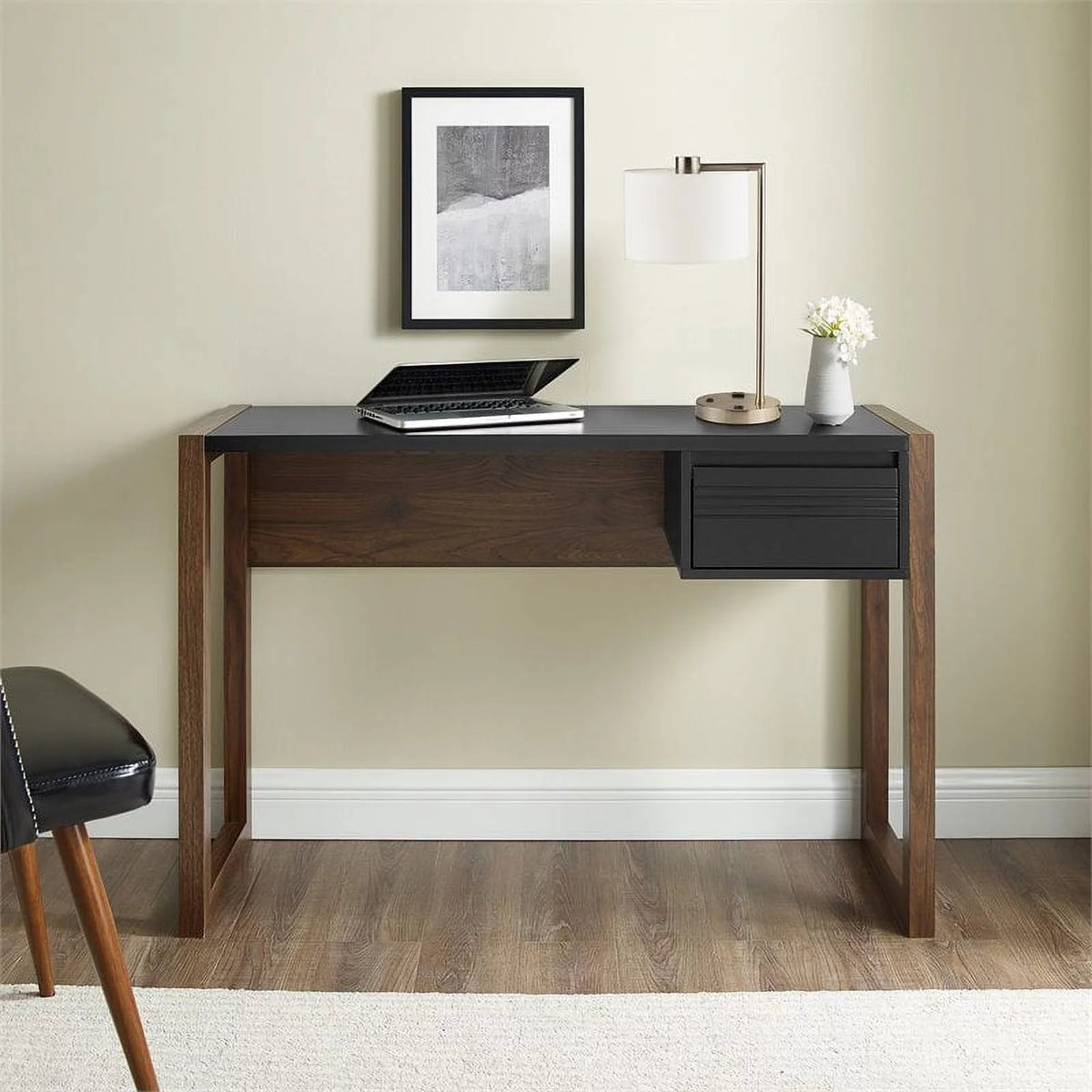 Dark Walnut Black 1 Drawer Engineered Wood Writing Desk H6161