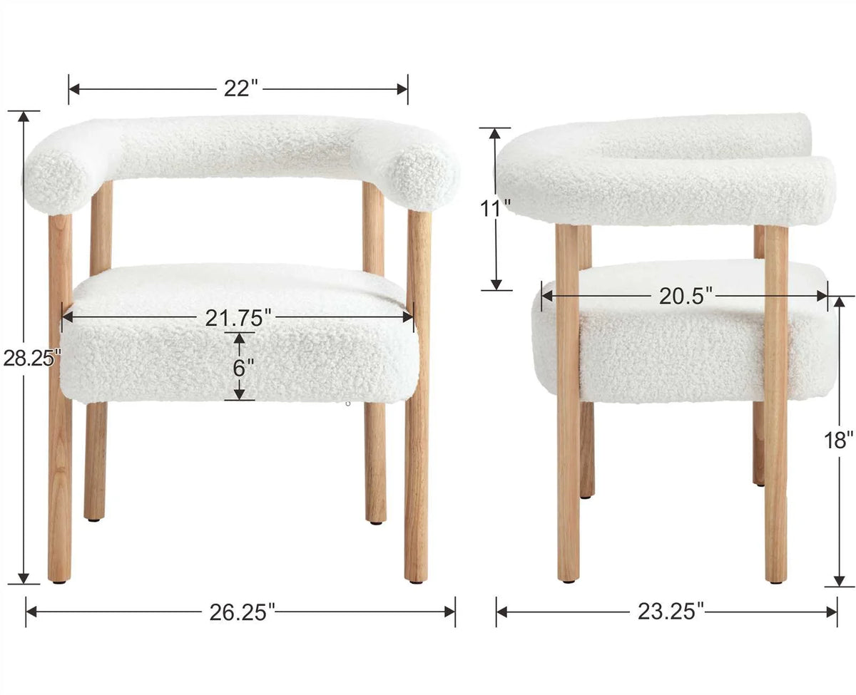 White Wooden Upholstered Barrel Dining Side Chair Set of 2 R3393