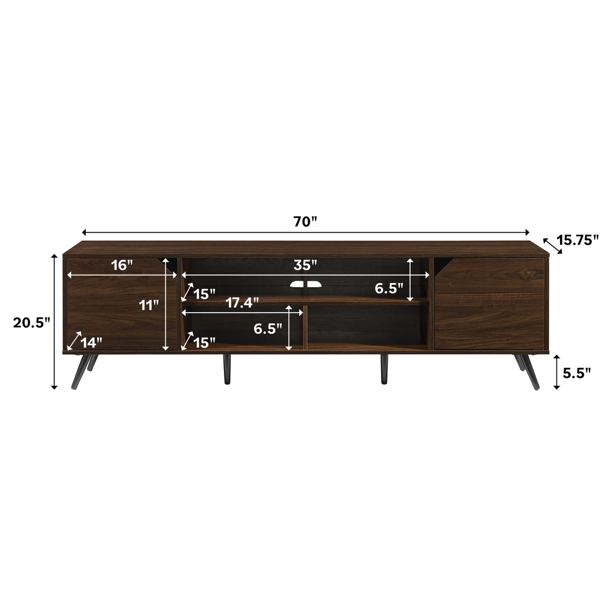 Mid-Century Modern Angle-Door TV Stand, Dark Walnut Y380563