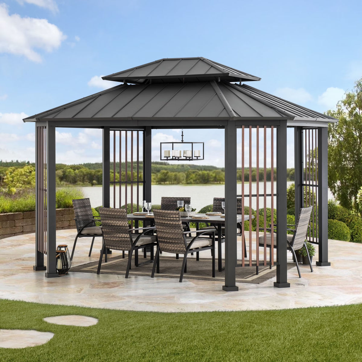 11 x 13 ft. 2-Tier Steel Hardtop Gazebo with Ceiling Hook V699100