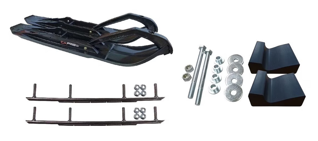 Black XCS Snowmobile Skis with 10" Round Bars Complete Kit D581