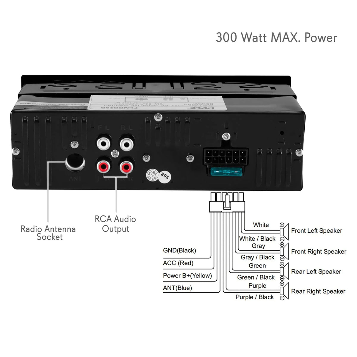 Black Single DIN Marine Bluetooth Stereo Radio Z747