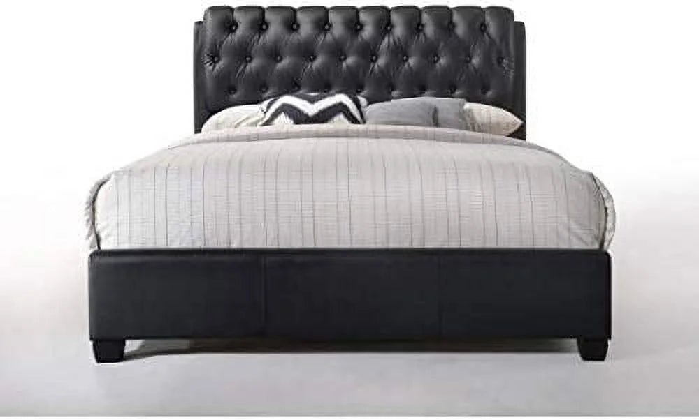 Black Upholstered King Bed with Button Tufted Headboard L87647