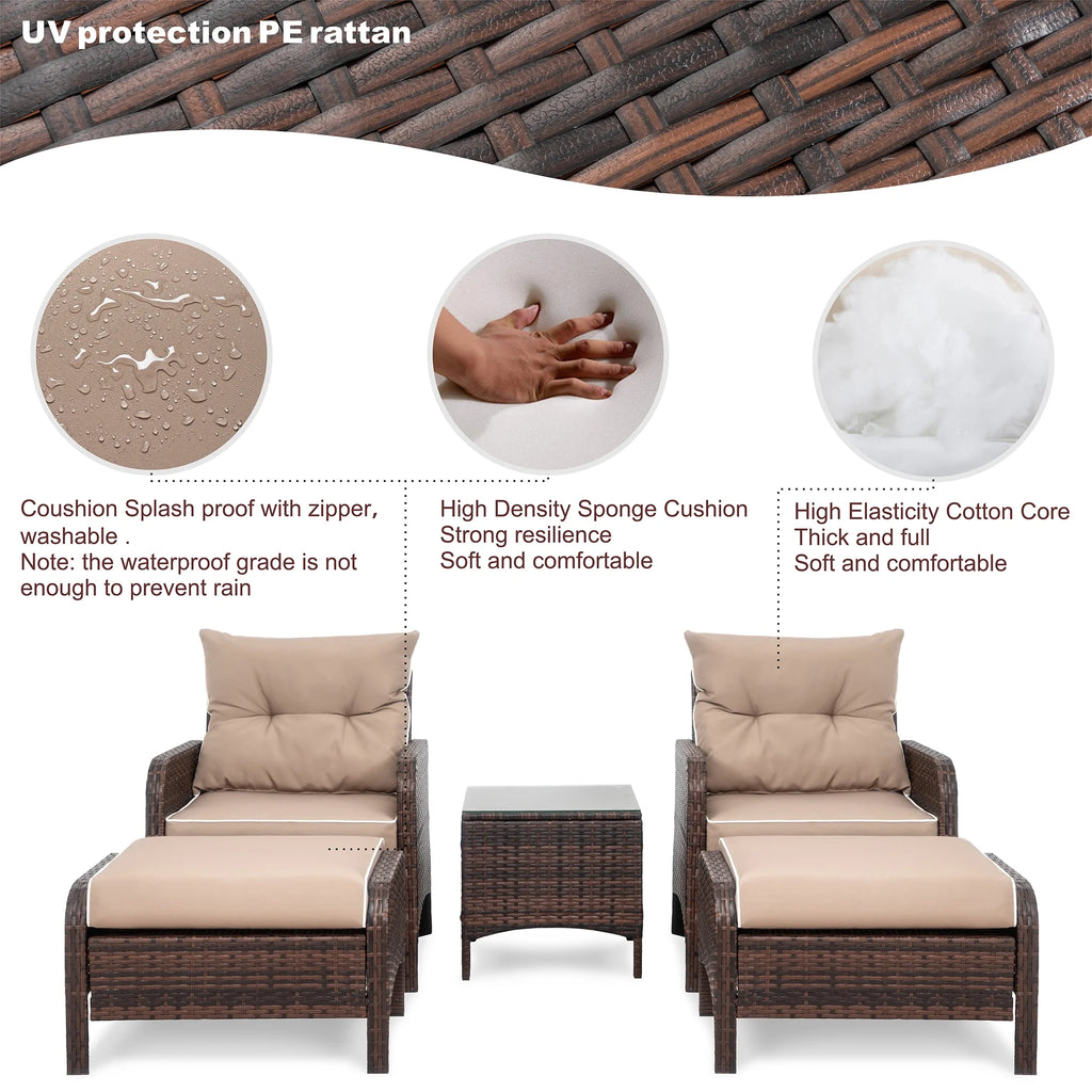 5 Piece PE Wicker Patio Furniture Set with Ottoman B623
