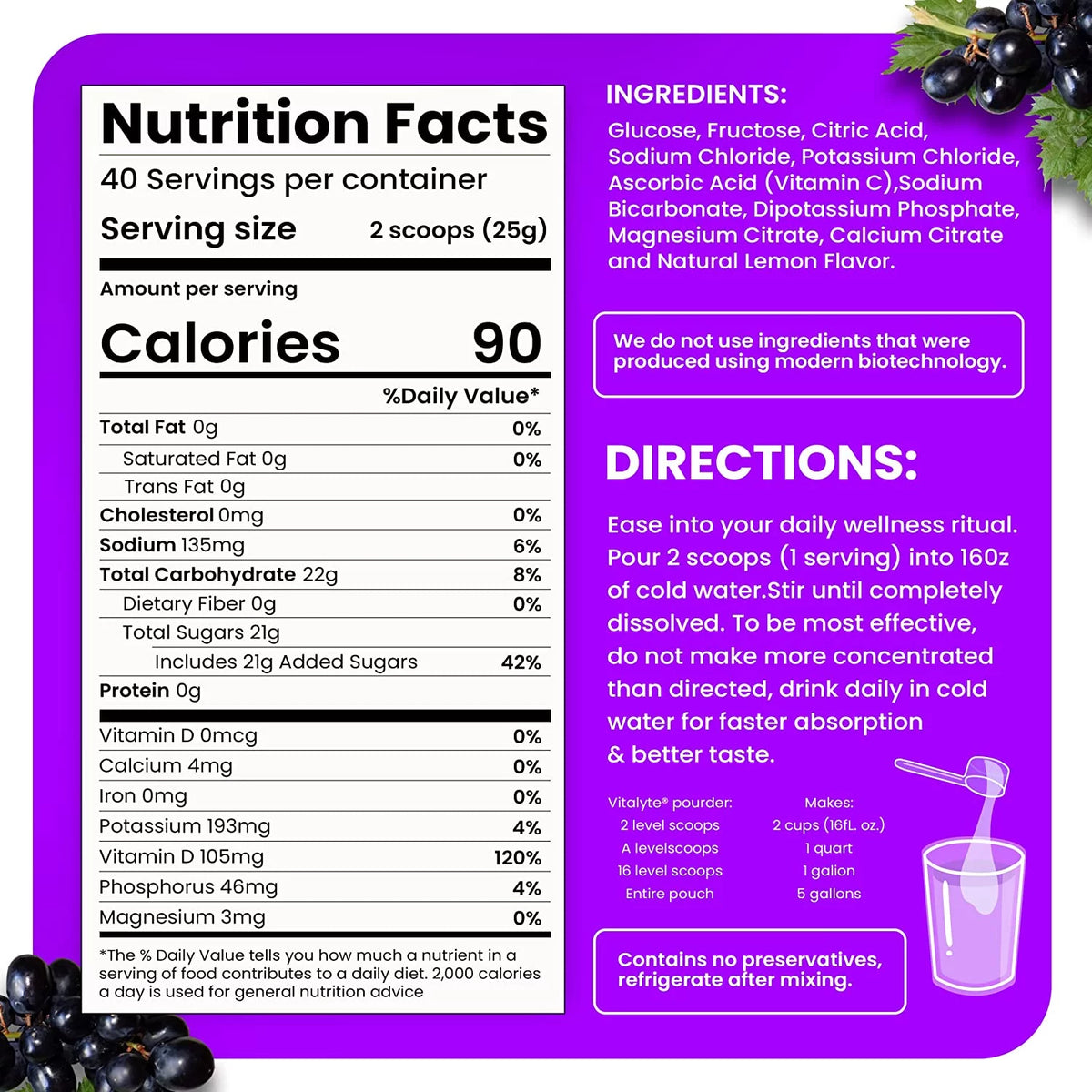 Electrolyte Replacement Powder Drink Mix Grape K45735