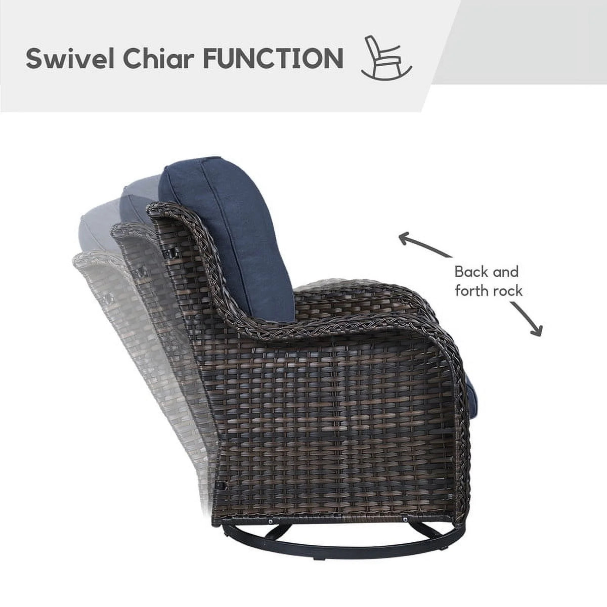 5-Piece Wicker Outdoor Conversation Set with Blue Cushions F39557
