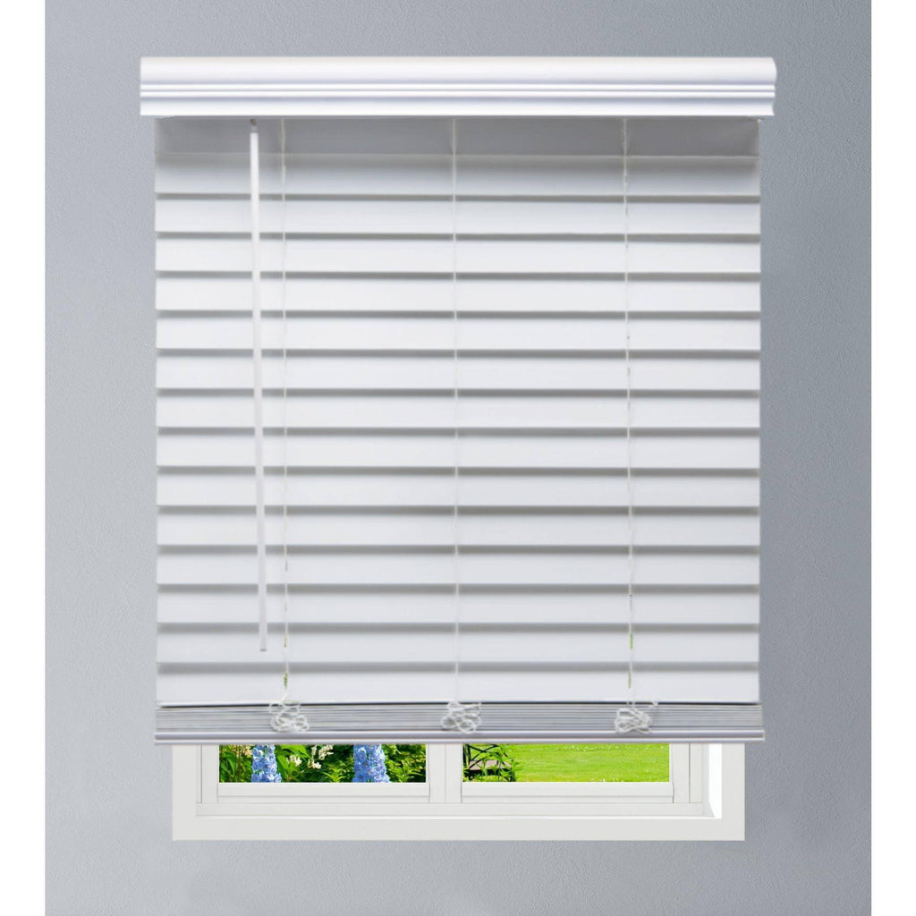 White Cordless Faux Wood Blind N4598