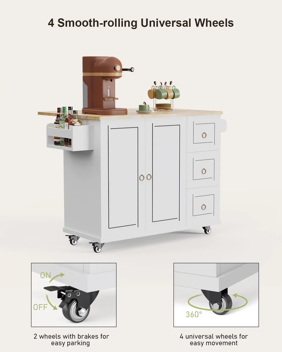 White Kitchen Cart on Wheels with Storage Z169895