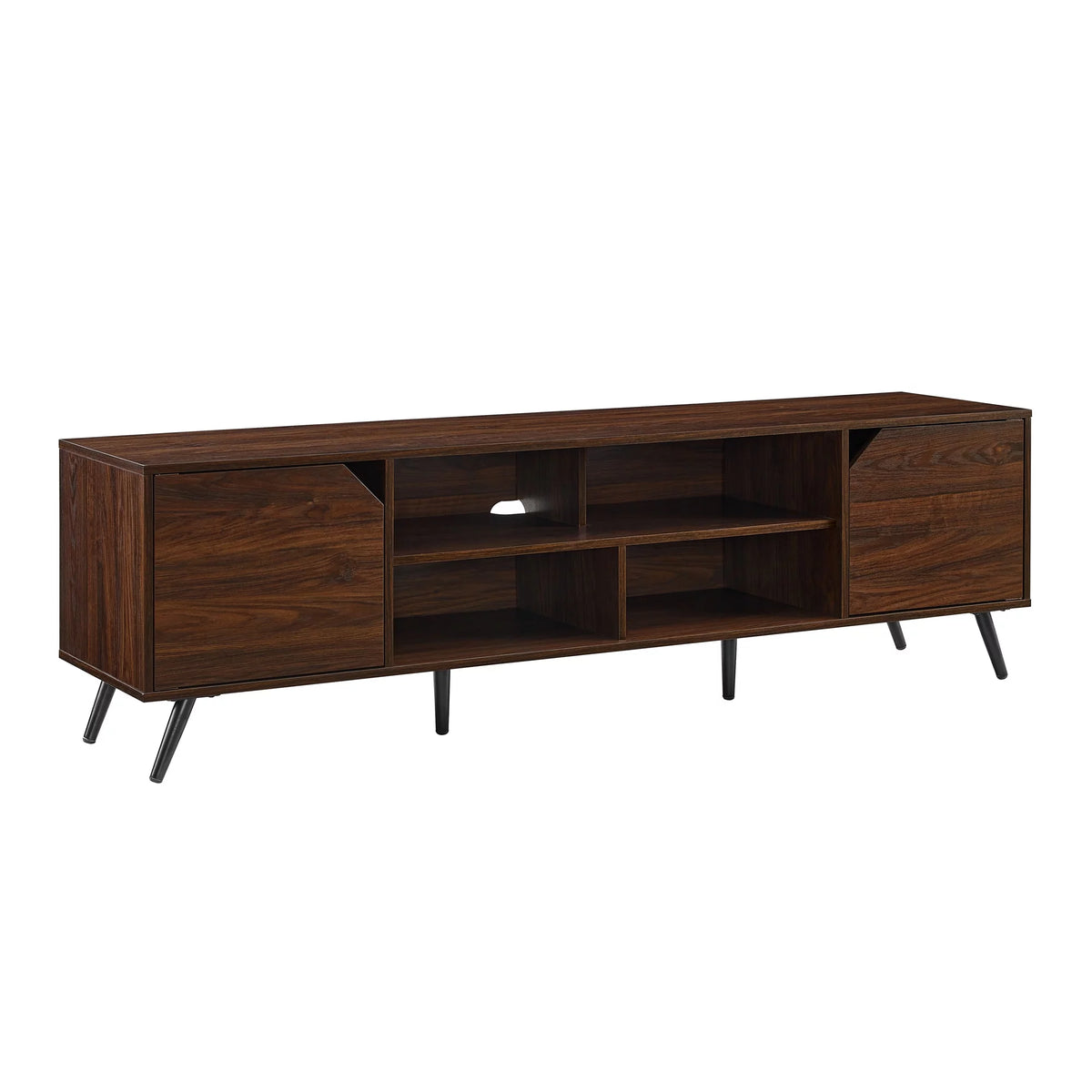 Mid-Century Modern Angle-Door TV Stand, Dark Walnut Y380563