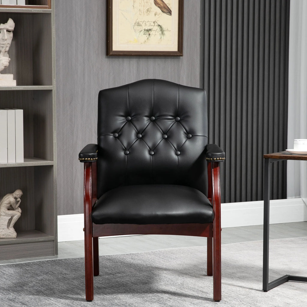 Black Leather Office Guest Chair with Padded Seat and Arms E31002
