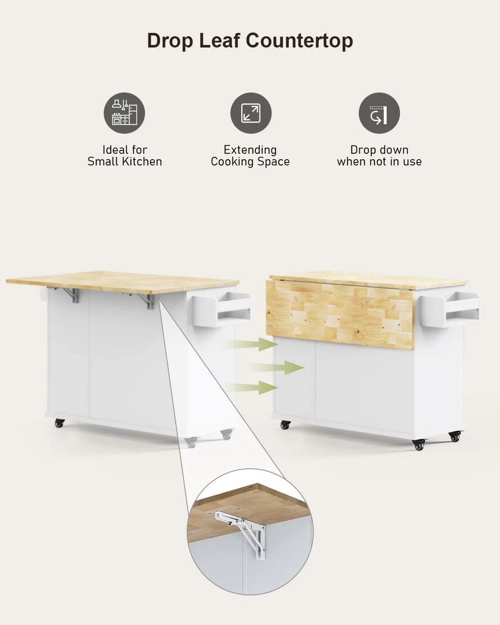 White Kitchen Cart on Wheels with Storage Z169895