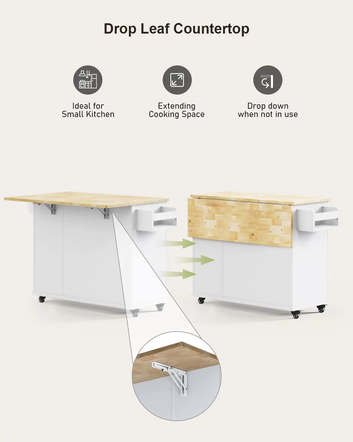 White Kitchen Cart on Wheels with Storage Z169895