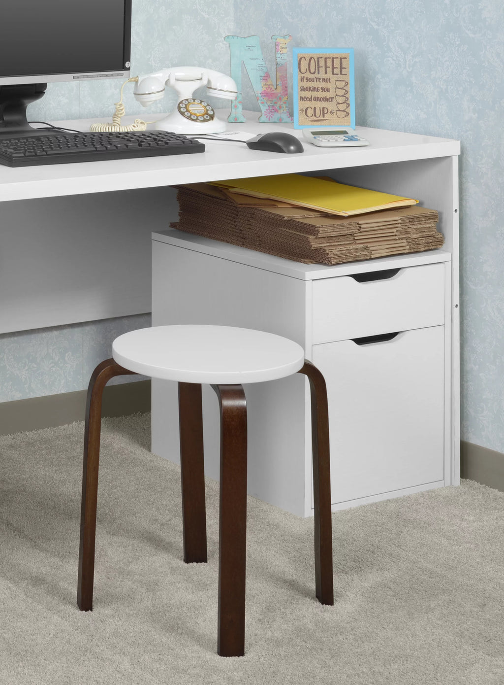 Mocha Walnut Beige Bentwood Stool W40818