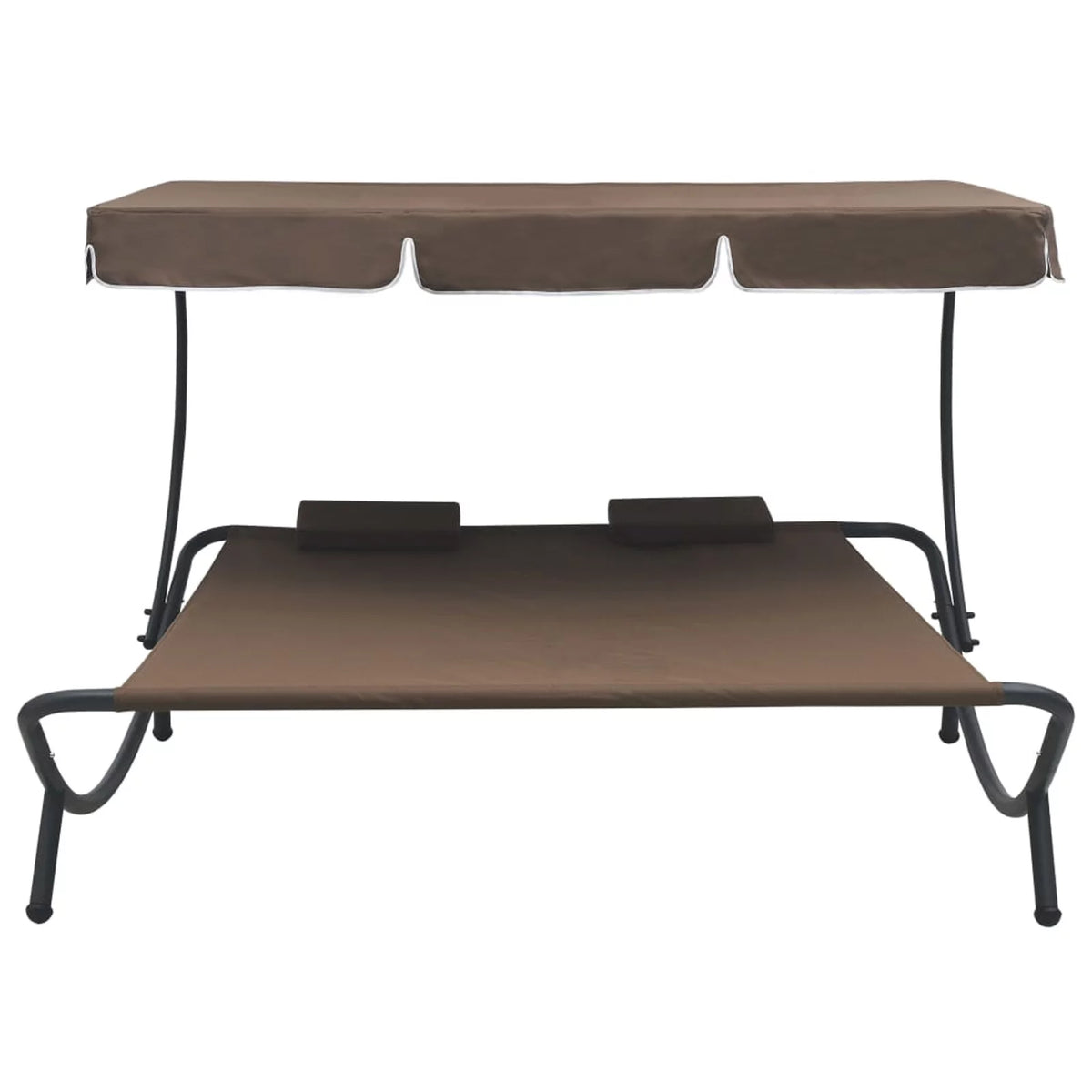 Brown Fabric Steel Outdoor Lounge Bed with Canopy and Pillows I694