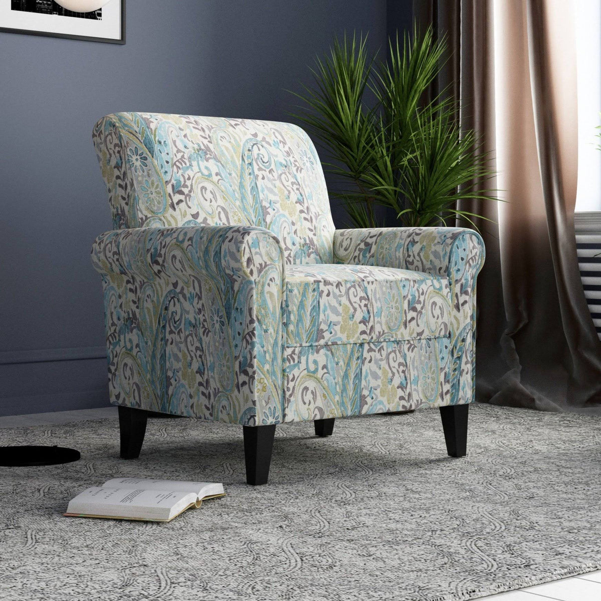 Caribbean Blue Herringbone Rolled Armchair B229837