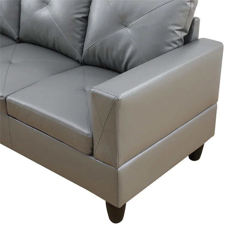 Faux Leather Left Facing Sectional Grey C909