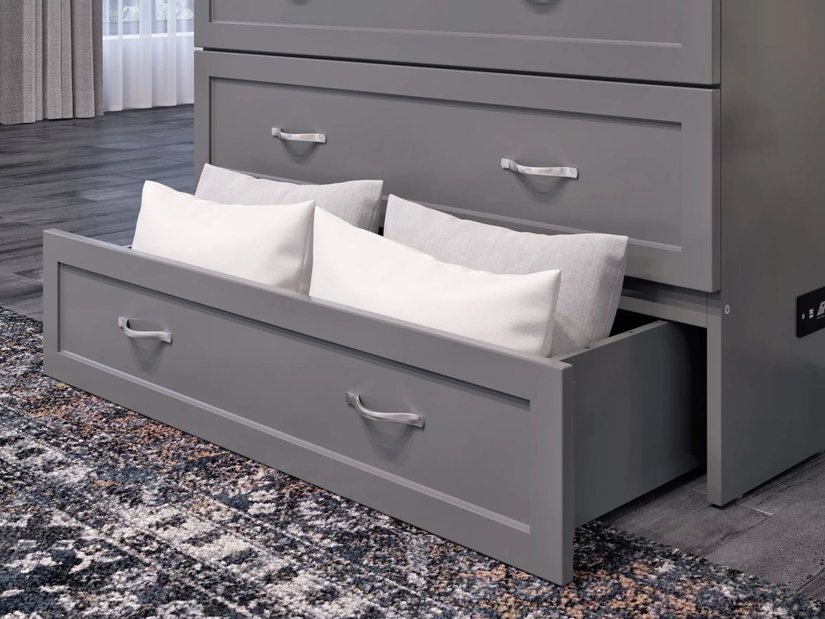 Twin XL Solid Wood Murphy Bed Chest with Mattress, Drawer & Charger, Grey W929