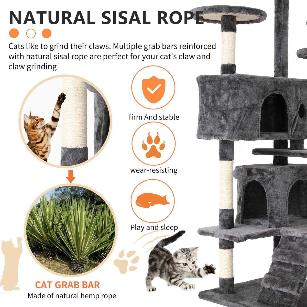 54-in Double Condo Cat Tree Tower Playhouse with Scratching Post & Perch E2760
