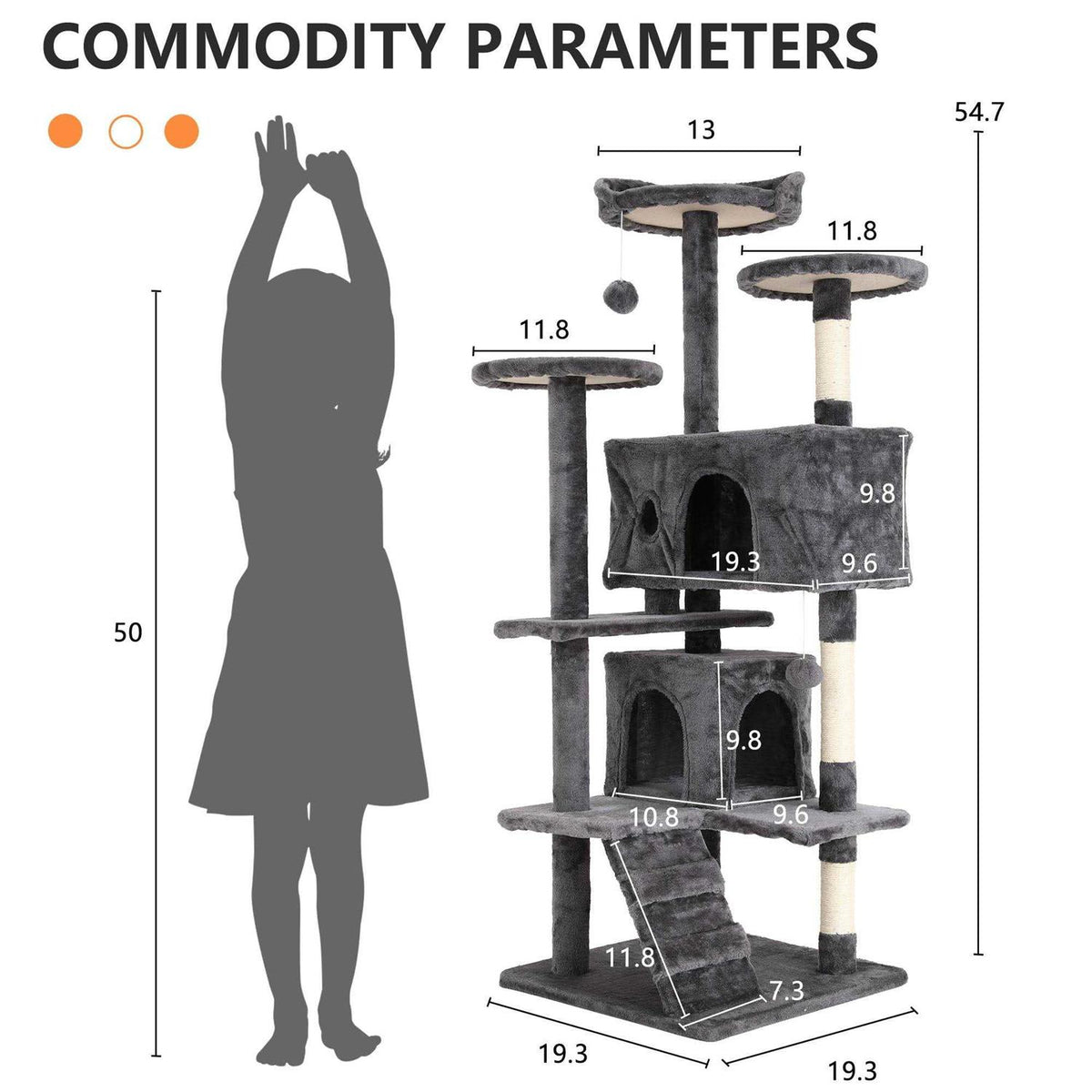 54-in Double Condo Cat Tree Tower Playhouse with Scratching Post & Perch E2760