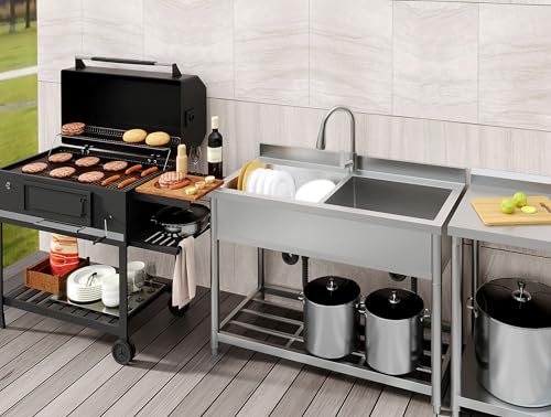 2-Compartment Stainless Steel Utility Sink with Pull-out Faucet W910