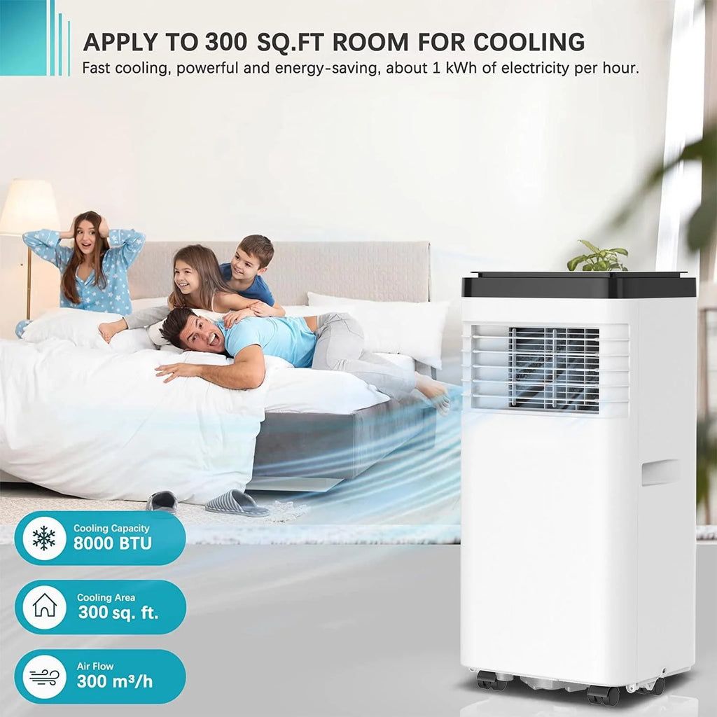 8,000 BTU Portable Air Conditioner with Remote and Window Kit, White N3376
