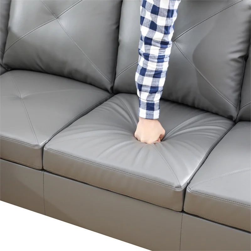 Faux Leather Left Facing Sectional Grey C909