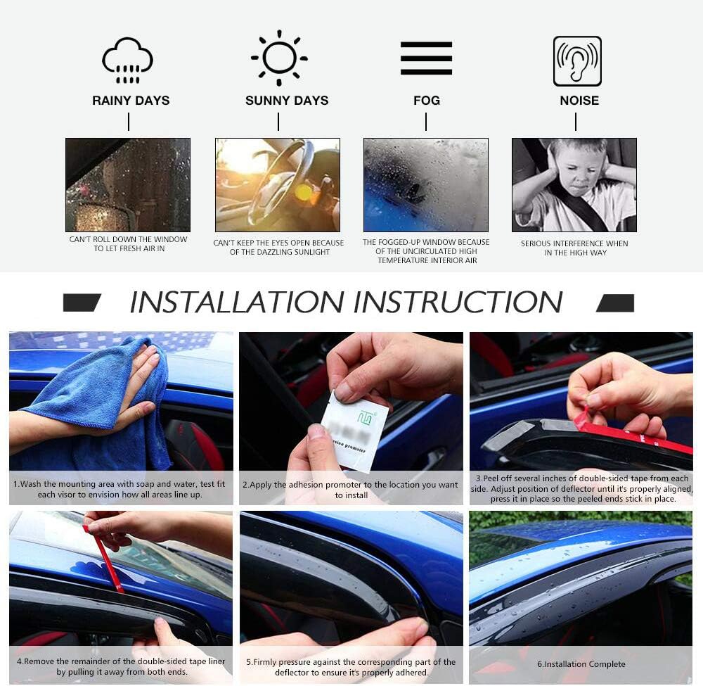 Window Visor Rain Guard Shade 4PC Injection Polycarbonate with Chrome Trim L2258